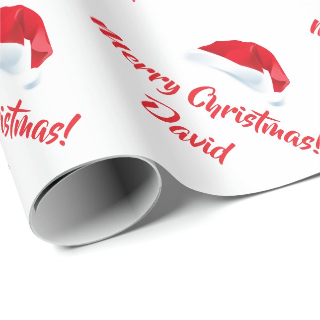 Red Merry Christmas Santa Hat wrapping paper (Roll Corner)
