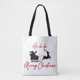Red Merry Christmas Santa Sleigh and Reindeer Tote Bag