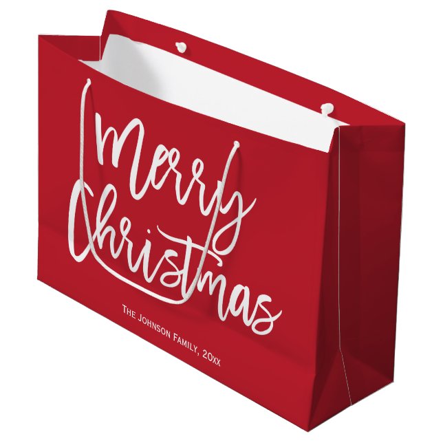 Red Merry Christmas Script Gift Bags (Front Angled)