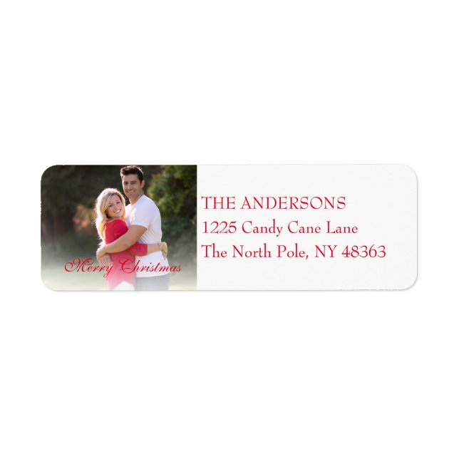 Red Merry Christmas Script | Holiday Photo Return Address Label (Front)