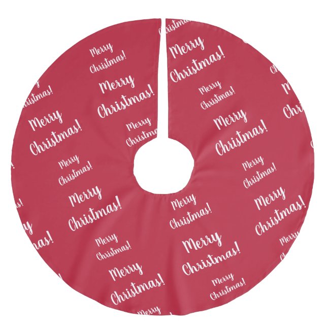Red Merry Christmas Script Typography Festive Brushed Polyester Tree Skirt (Front)