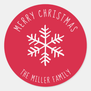 Red Merry Christmas Snowflake Personalised Classic Round Sticker