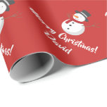Red Merry Christmas Snowman wrapping paper<br><div class="desc">Red Merry Christmas Snowman wrapping paper. Customise Name or Wordings. Perfect for Christmas or Holiday gift-wrapping and crafting. For further customisation,  please click the "Customise it" button and use our design tool to modify this template.</div>