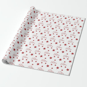 Red Merry Christmas Stars Wrapping Paper