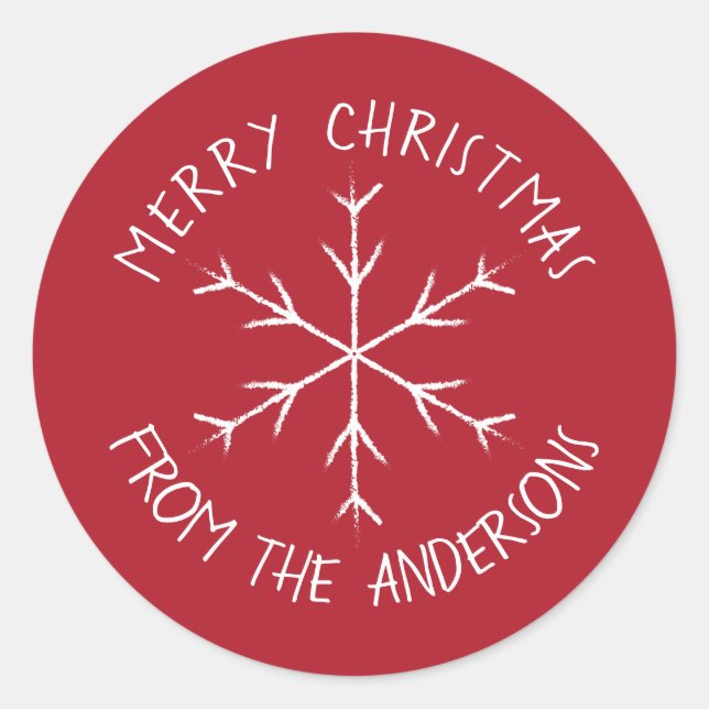 Red Merry Christmas Sticker with Snowflake (Front)