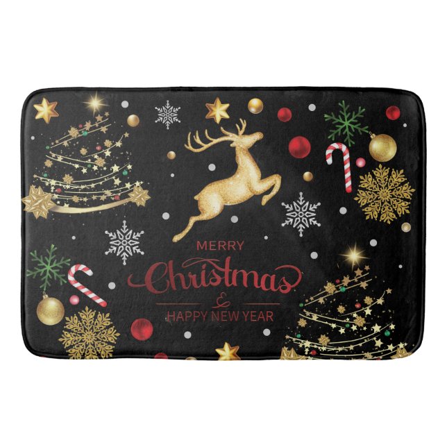 Red Merry Christmas Tree  Bath Mat (Front)