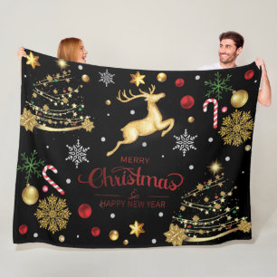 Red Merry Christmas Tree Fleece Blanket