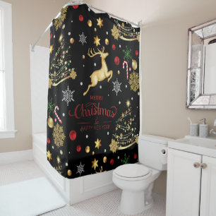 Red Merry Christmas Tree Shower Curtain