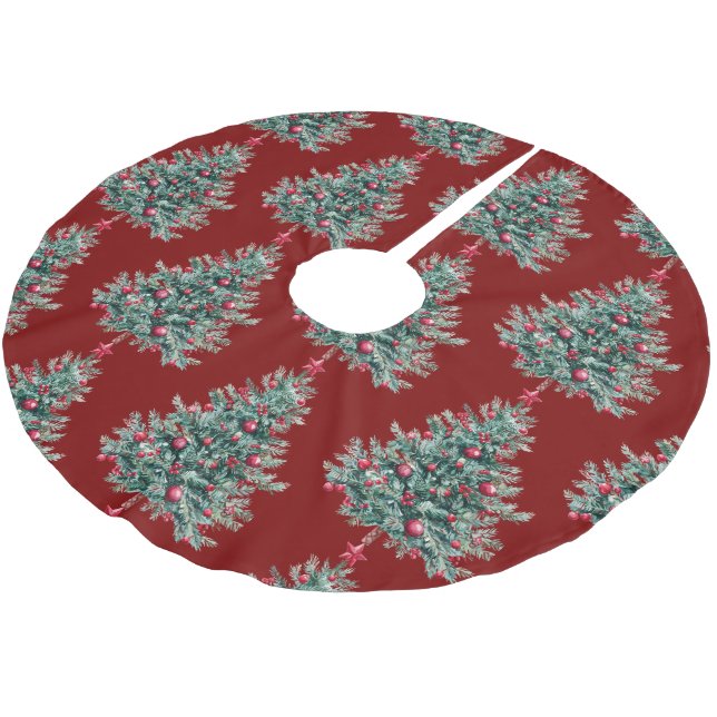 Red Merry Christmas Trees Brushed Polyester Tree Skirt (Angled)