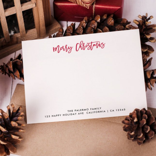 Red Merry Christmas Typography Classic Family Card (MERRY CHRISTMAS FORMAL FAMILY NOTECARD WITH FAMILY NAME AND MERRY CHRISTMAS SIGNATURE RED)