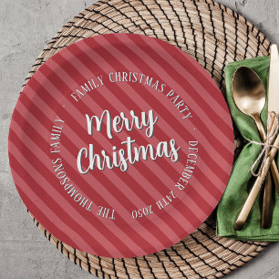 Red Merry Christmas Typography Custom Paper Plate