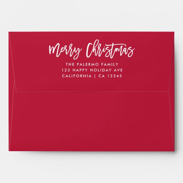 Red Merry Christmas Typography family address Envelope (Back (Top Flap))