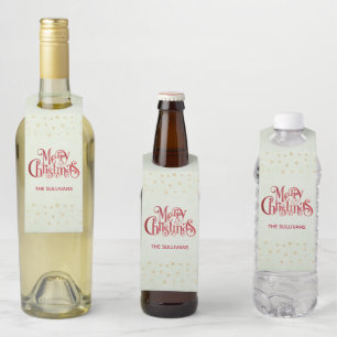 Red Merry Christmas Typography Festive Font Bottle Tag