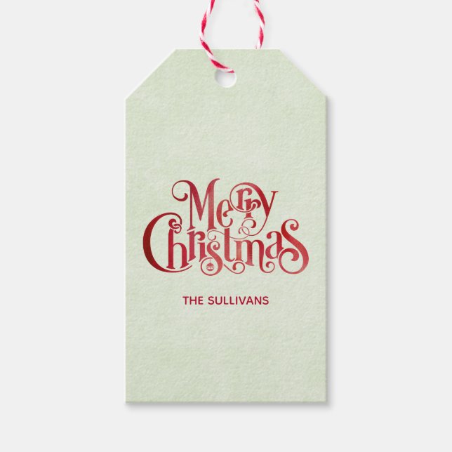 Red Merry Christmas Typography Festive Font Gift Tags (Front)