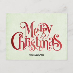 Red Merry Christmas Typography Festive Font Holiday Postcard