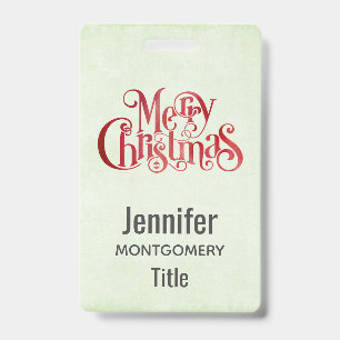 Red Merry Christmas Typography Festive Font ID Badge