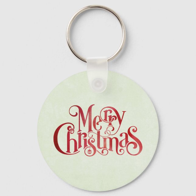 Red Merry Christmas Typography Festive Font Key Ring (Front)