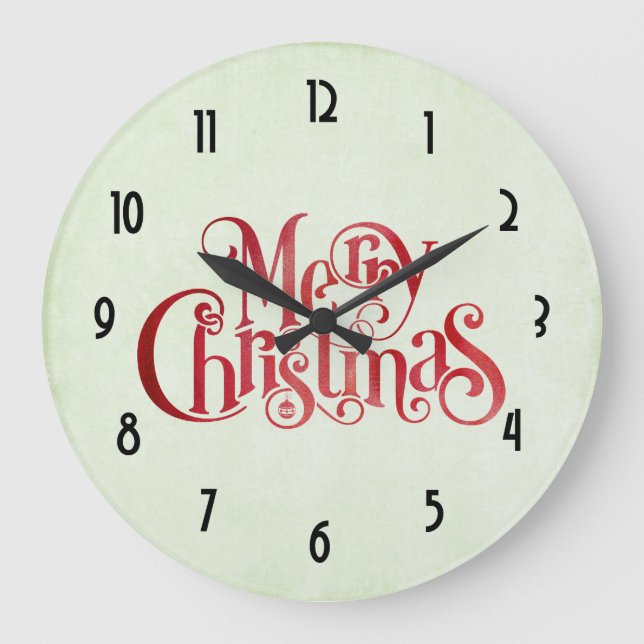 Red Merry Christmas Typography Festive Font Large Clock (Front)