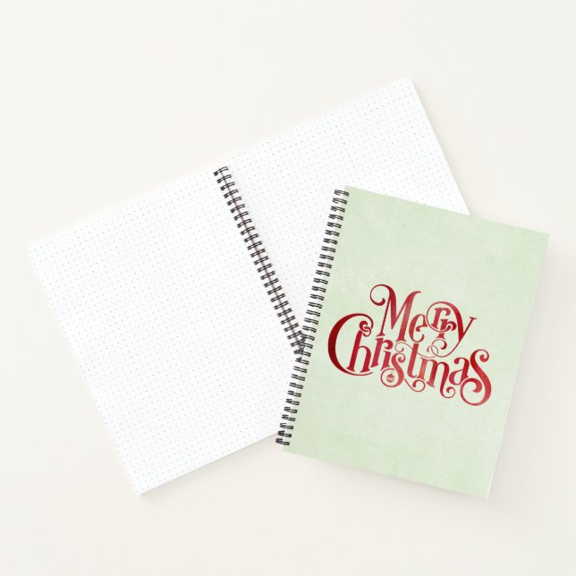 Red Merry Christmas Typography Festive Font Notebook (Inside)