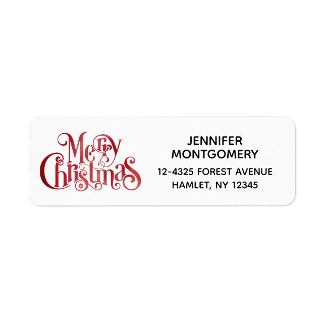 Red Merry Christmas Typography Festive Font Return Address Label (Front)