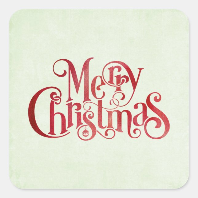 Red Merry Christmas Typography Festive Font Square Sticker (Front)