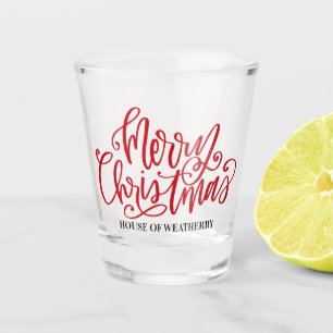 Red Merry Christmas Typography Shot Glass