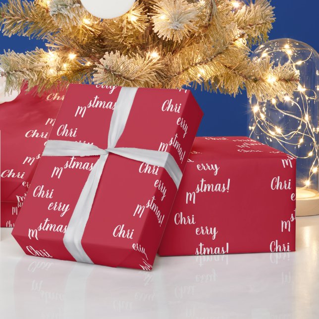 Red Merry Christmas Typography Wrapping Paper (Holidays)