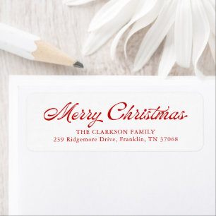 Red Merry Christmas Vintage Script Return Address Return Address Label