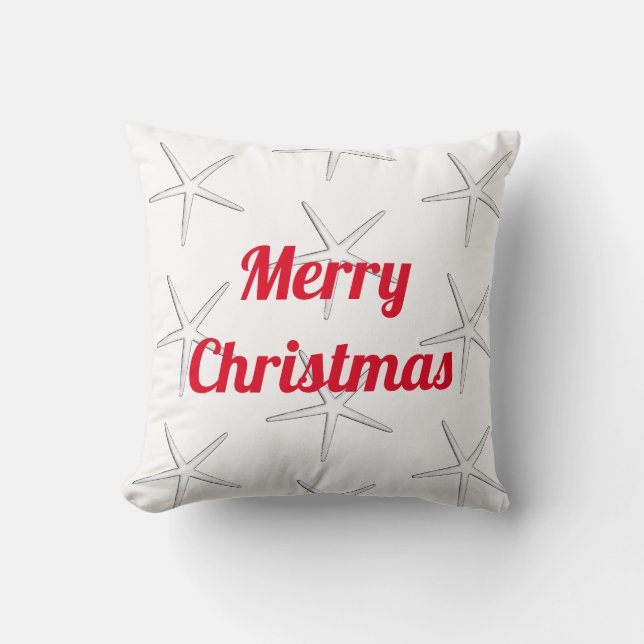 Red Merry Christmas White Starfish Patterns Gift Cushion (Front)