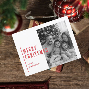 Red Merry Christmas with Black & White Photo Postcard