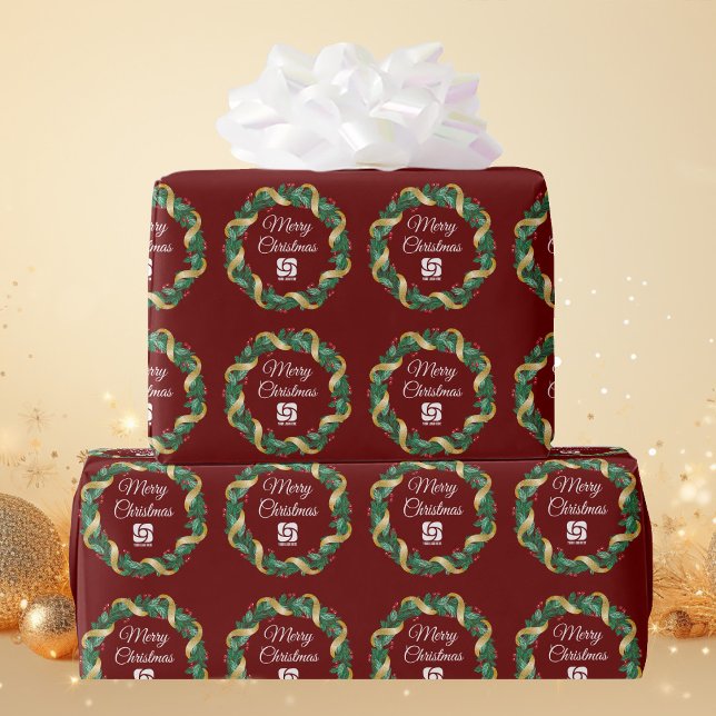 Red Merry Christmas Wreath Custom Company Logo Wrapping Paper (Creator Uploaded)
