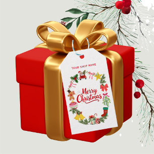 Red Merry christmas your logo business Gift Tags