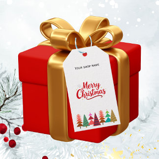 Red Merry christmas your logo business Gift Tags