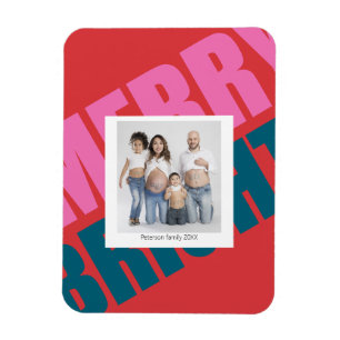 Red merry colourful christmas modern photo family  magnet
