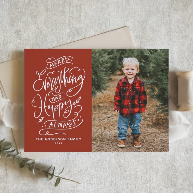 Red Merry Everything and Happy Always Photo Holiday Card (Creator Uploaded)