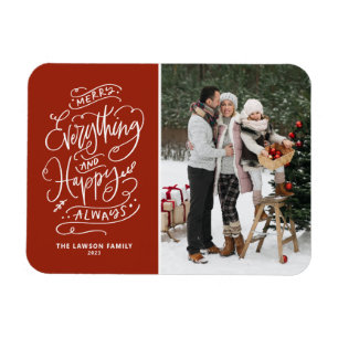 Red Merry Everything and Happy Always Photo Magnet