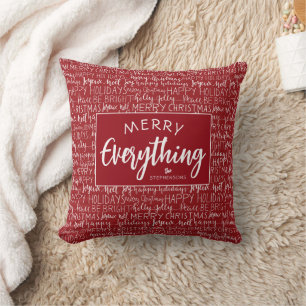 Red Merry Everything Christmas Season Phrases Cushion