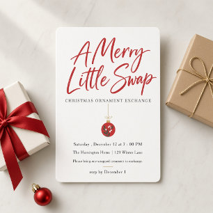 Red Merry Little Swap Christmas Ornament Exchange Invitation
