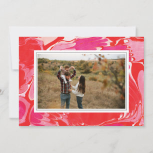 Red Merry Marble Horizontal Holiday Photo Card