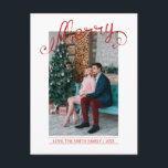 Red Merry Script | Christmas Holiday Photo Postcard<br><div class="desc">Red Merry Script | Christmas Holiday Photo Postcard</div>