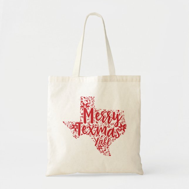 Red Merry Texmas Y'all Texas Christmas Tote Bag (Front)