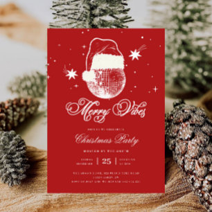 Red Merry Vibes Disco Santa Retro Christmas Party Invitation