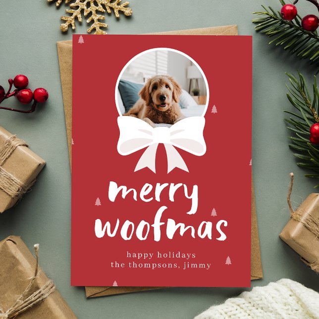 Red Merry Woofmas Cute Dog Pet Christmas Photo Holiday Card (Creator Uploaded)