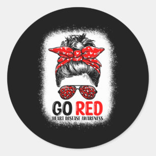 Red Messy Bun Women In February - Heart Disease Aw Classic Round Sticker