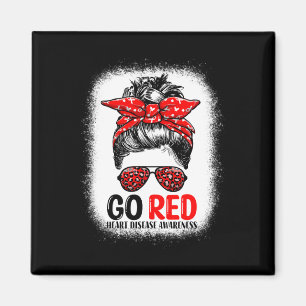 Red Messy Bun Women In February - Heart Disease Aw Magnet