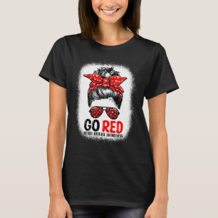 Red Messy Bun Women In February - Heart Disease Aw T-Shirt