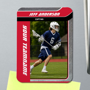 Red Metal Lacrosse Player Photo Magnet