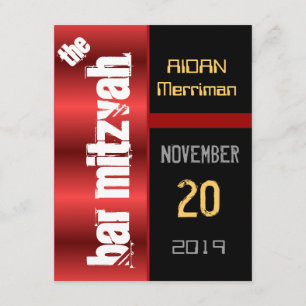 Red Metallic black Bat Mitzvah Bar Mitzvah Invitation