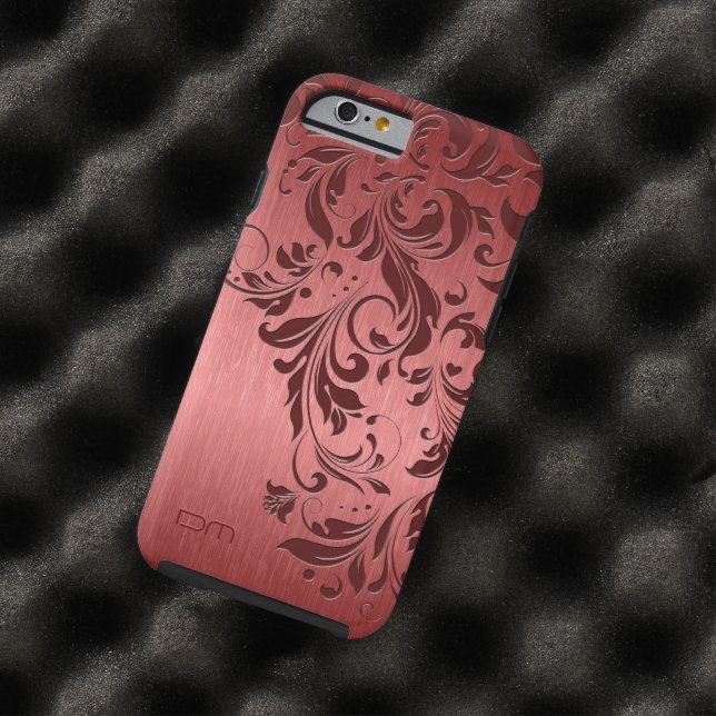 Red Metallic Brushed Aluminium & Burgundy Lace Case-Mate iPhone Case (In Situ)