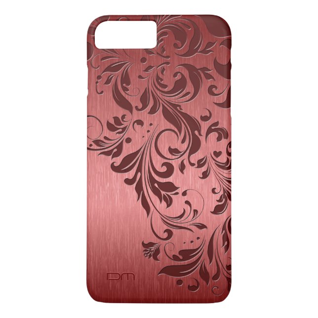 Red Metallic Brushed Aluminium & Burgundy Lace Case-Mate iPhone Case (Back)
